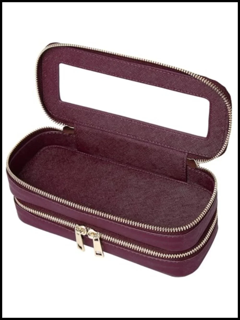 Double Layer Makeup Bag with Clear Windows, Waterproof Faux Leather Cosmetic &